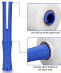 Industrial Grade Clear Hand Stretch Wrap Film Two Pack Eighty Gauge Six Inch Wide One Thousand Feet Heavy Duty Packing Rolls with blue dispenser.