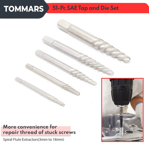 Jumbo 51 Piece Tap And Die Set For 1 4 20 To 1 14 SAE Threads with T Handle Tap Wrench for metal threading repairs