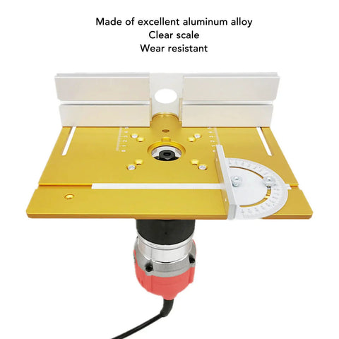 Solid As Rock Aluminum Router Table Insert Plate With Precision Spacers For Woodworking Benches Diy Garages And Milling Setup, gold tone with scale.