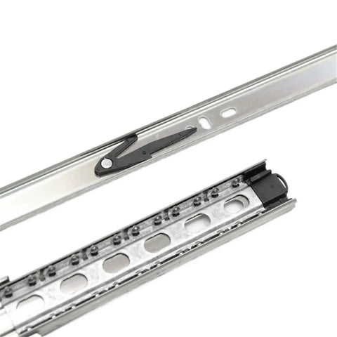 One Piece 42mm Telescopic Kitchen Drawer Slides With Full Extension Ball Bearing Runners, showing close-up of metal mechanism