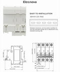 Pro Grade Heavy Duty 40 Amp 2 Pole Din Rail Mount Leakage Protection Miniature Circuit Breaker showing installation details and dimensions.