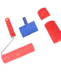 Complete Wood Graining Roller Kit Comes With Slick Rubberized Paint Rollers And Multiple Pattern Attachments For Effortless Faux Finish Wall Art And Wood Furniture Makeovers With Zero Sweat Or Hassle, featuring red rubberized rollers and blue pattern attachment.