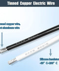 Tinned Copper Electric Wire: 8 AWG, black and white wires with silicone insulation, 200°C heat resistant.