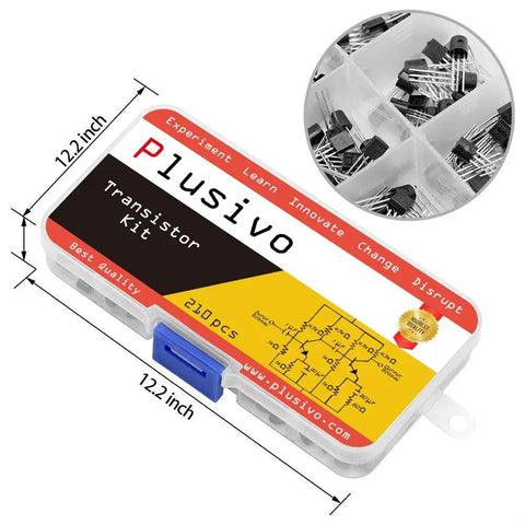 All In One Transistor Kit With Resistor Pack For Hobbyists And Students 210 PNP And NPN BJT Transistors in labeled box
