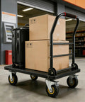 Beefy 1800 Lbs Steel Platform Cart With 36x24 In Deck For Warehouse Hauling And Home Shop Use Heavy Duty Utility Cart To Move Boxes Equipment Appliances And Pallets Stable Rolling With Locking Casters And Easy Grip Handle, loaded with boxes