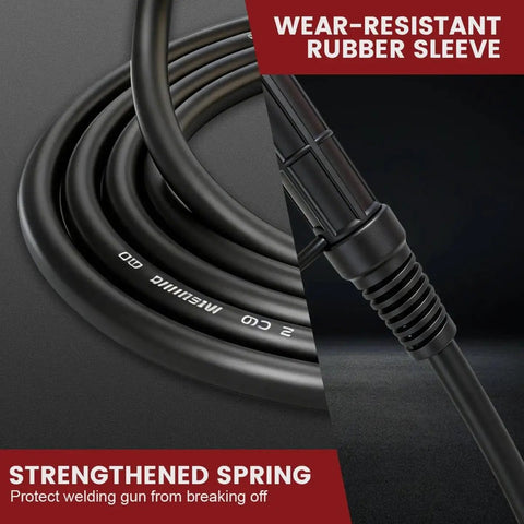 Premium 10ft MIG Welding Gun 180A With Extra Tips Fits Titanium Unlimited 200 And Mig 140/170 Pro K530 Style Flux Core Gas Shield Torch Kit showing rubber sleeve and strengthened spring.