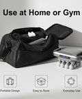 Bag with Beast 16 Head Deep Tissue Massager With Heat For Full Body Relief next to portable design graphic on table.