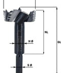 Pro Level German Steel Forstner Bit Set features a single drill bit with hex shank and precise dimensions for smooth hole cutting.