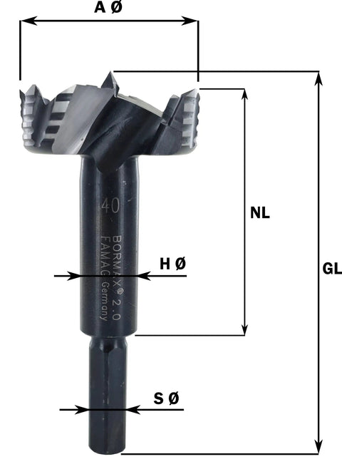 Pro Level German Steel Forstner Bit Set features a single drill bit with hex shank and precise dimensions for smooth hole cutting.