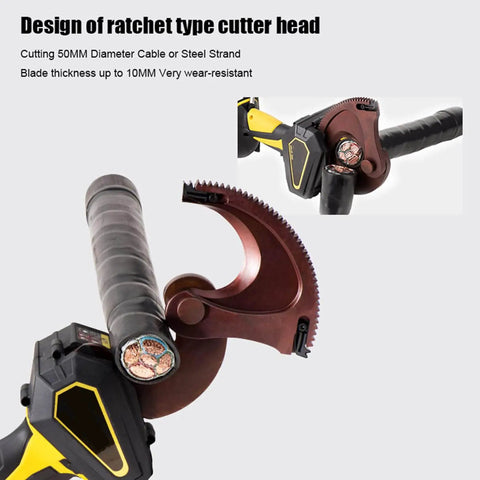 Beefy Battery Powered Hydraulic Cable Cutter With LED Display And Two 18V Batteries cutting cable up to 50mm, close-up view
