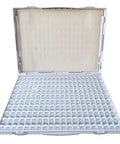Resistor And Capacitor Organizer Kit With 128 And 200 Compartments Component Enclosure For Prototyping And PCB Rework Storage Box An Empty Box For Quick Sorting And Easy Access, open with compartments visible.