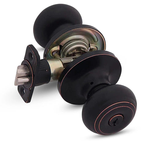 Anti Bump Front Door Knob With Lock And Keys For Interior And Exterior Doors In Oil Rubbed Bronze Finish Grade 3 Security