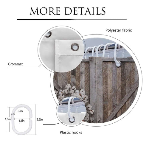 Close-up of Barn Door Shower Curtain with Rusti... Style 60 By 72 Inches Polyester Fabric With 12 Hooks For Easy Hanging No Odor Cabin Country Western Decor