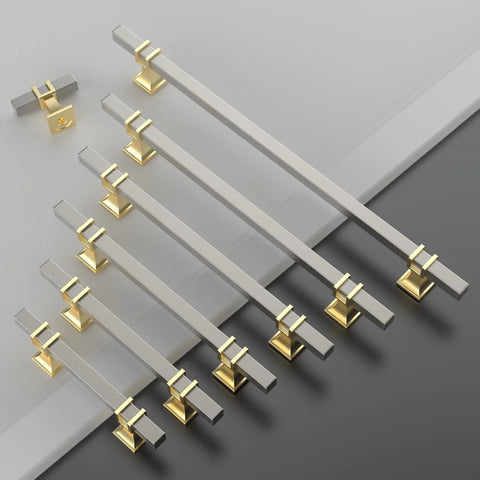 10 Pack 5 Inch Brushed Satin Nickel And Gold Cabinet Handles Set, showcasing two tone finish, arranged on a surface