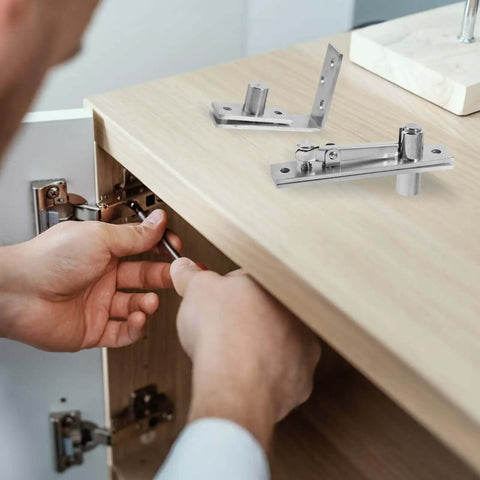 Installation of Heavy Duty Stainless Steel Door Pivot Hinges Set Hidden Rotating Hardware for cabinets