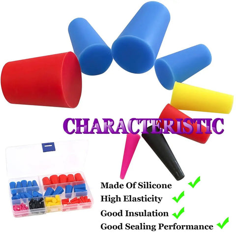 100 Count Silicone Rubber Tapered Plugs Set One Sixteenth To Five Eighths Inch Universal Size High Temperature Resistant display