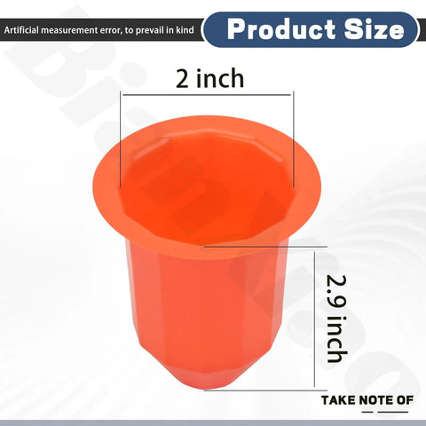 Kickass Magnetic Fire Sprinkler Covers 30 Pack Orange Ceiling Head Guard Paint Shield showing size dimensions 2 inch by 2.9 inch.