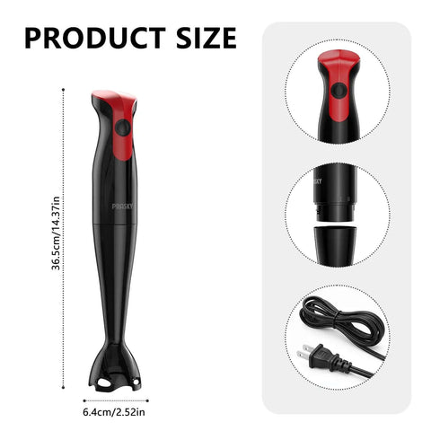 Premium Corded Handheld Immersion Blender Equipped With A 15000Rpm Motor And Razor Sharp Stainless Blades For No Sweat Soup Mixing And Smooth Purees In Every Kitchen, showing size dimensions.