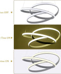 Modern LED Ring Pendant Light Fixture For Dining Rooms And Kitchen Islands in off, night, and daylight settings.