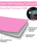 Front view of pink 18x12 inch self-healing cutting mat, 3mm thick, double-sided 5-ply for fabric and quilting.