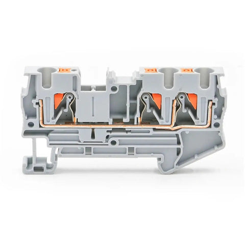 Side view of Ten Pack 4mm Square Dual Wire Terminal Block Kit With DIN Rail Mount Pro Grade Heavy Duty Spring Clamp Electrical Wiring