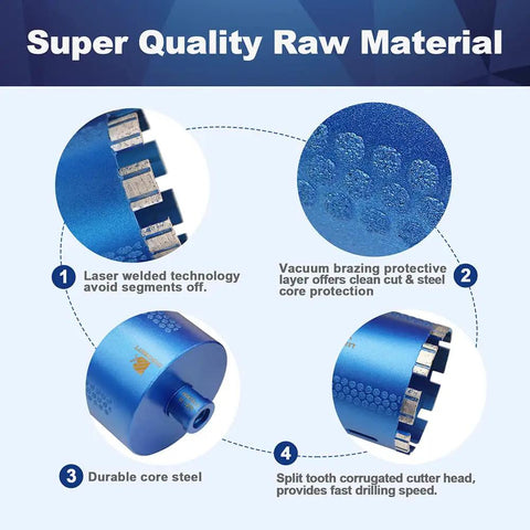 4 Inch Laser Welded Diamond Core Drill Bit For Granite Marble And Concrete 5/8-11 Thread showing detailed features