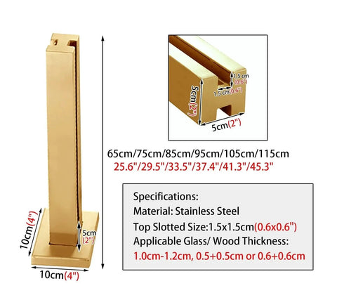 Heavy Duty 304 Stainless Steel Glass Railing Post With Smooth Brushed Finish And Rock Solid Base, 10cm x 10cm base size.