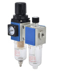 Compact Pro Grade FRL Unit with Regulator and Lubricator and Oil Separation for Industrial Pneumatic Tools, Water Separator visible