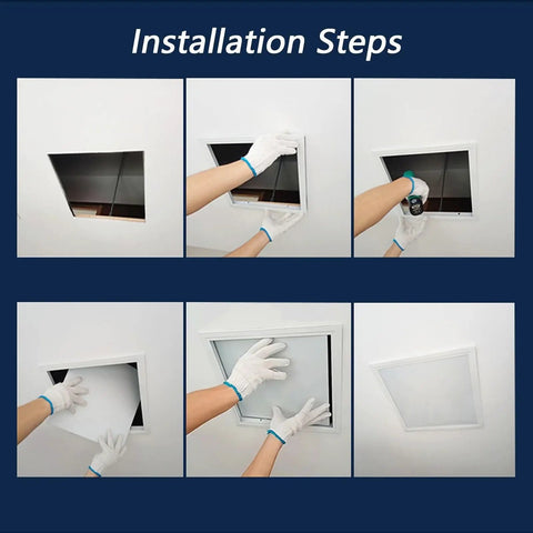 Installation steps for Super Slick Ceiling Access Panel For Drywall With Heavy Duty Aluminum Frame And Paint Ready White No Hassle Recessed Hatch Cover Top Shelf Choice For Attic Garage Crawl Space 22 By 30 Inches.