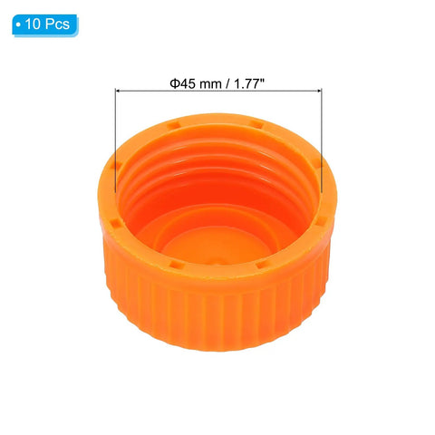 GL45 Screw Caps Set For Glass Media Bottles, 45mm, 10 Pack, Polypropylene Cover Seal Thread Caps With Orange Cap, Fits GL45 Bottles, Autoclavable Up To 140 C, close-up view