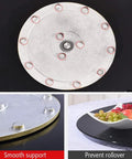 60 To 120 Cm Rotating Tempered Glass Lazy Susan Turntable Black Serving Plate showing metal bearings and fruit presentation.