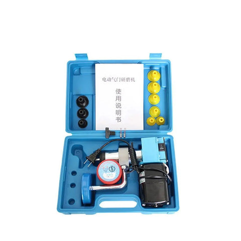 Get Your Engine Running Smooth With This Heavy Duty 220V Electric Speed Valve Grinder Tool Kit For Family Car Maintenance And Minor Fixes That Are Totally Worth The Cash Outlay. Blue plastic case with electric valve grinder, adapters, and manual for car maintenance.