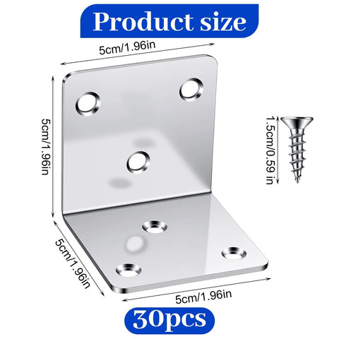 Heavy Duty 2X2 L Brackets With 30 Piece Kit Of Cold Rolled Steel Corner Supports and matching screws, size 5cm.
