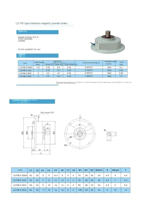 Compact Magnetic Powder Brake For Industrial Machines With Stable Torque Output Ready To Roll Easy Install And Disassemble High Operational Adaptability Durable Quiet Performance Ideal For Precise Control In Tight Spaces 0.2kg Model, including technical specifications and diagrams.