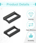 20Pcs DIP IC Socket Adapters Kit With 24 Pin Socket, 15.24mm Row Pitch, 2.54mm Pitch, breadboard friendly sockets