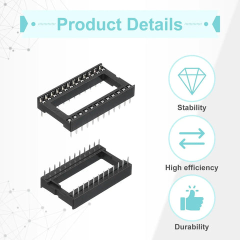 20Pcs DIP IC Socket Adapters Kit With 24 Pin Socket, 15.24mm Row Pitch, 2.54mm Pitch, breadboard friendly sockets