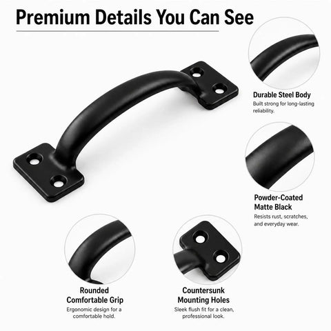 Heavy Duty Six Pack Gate Pull Door Handles Built Tough Five And Three Quarter Inch Black Metal Pulls For Wood Fence Shed Barn Door Cabinet And Screen Doors Includes Hardware Screws, matte black curved handle
