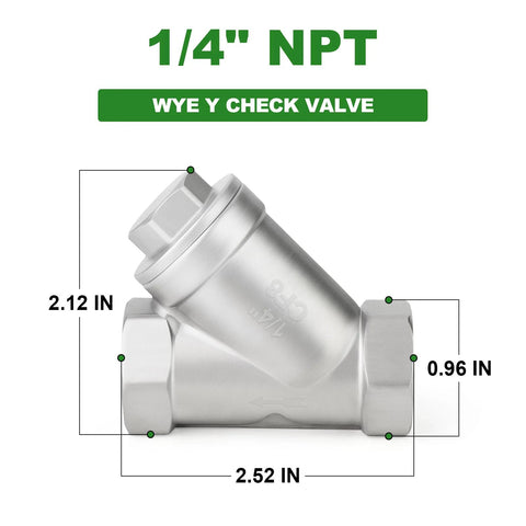 WYE Y check valve, stainless steel 1/4 in NPT female, CF8, about 2.5 in long