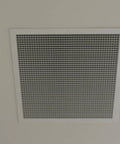 Twenty-four inch damper grille mounted on the ceiling for Top Tier Heavy Workhorse Roof Mount Whole House Fan For Flat Roofs With Zero Attic.