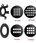 Rock Solid Polymer Cable Reel For Optical Fiber Management Heavy Duty Portable Spool with eight hole panel and various hole sizes.