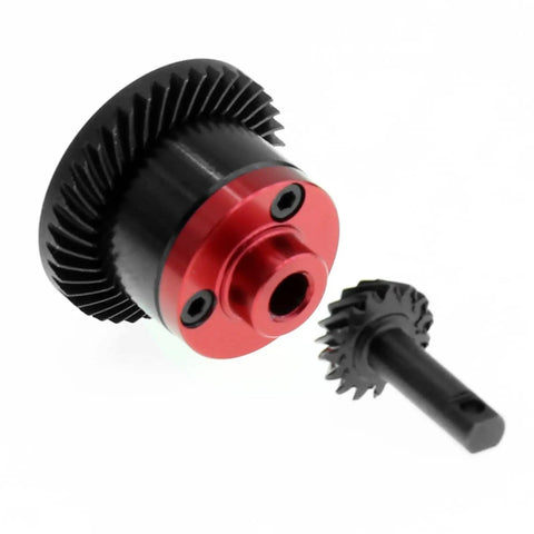 Beefed Up 39T Spur Gear Differential Assembly With 15T Pinion Gear Set For One Sixteenth Scale RC Cars Like E Revo Rally Summit Slash Upgrade Part With Spiral Bevel Gear Design, black red metal gears