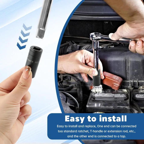 Hand installing 70500 Tap Socket Set, 8-Piece Tap Socket Wrench Set For Fractional MCTI Standard Taps Up To 1/2 In, in an automotive engine.