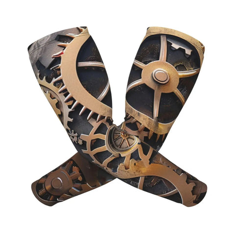 Lock In Your Cool Vibe With These Dope Steampunk Mechanical Gears Arm Sleeves, 43 cm long, lightweight material with gear graphics.