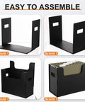 Assembly steps of Desktop Hanging File Organizer Box with Five Army Green Hanging File Folders Letter Size shown
