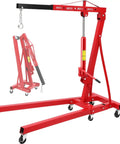Red Two Ton Folding Hydraulic Engine Hoist With Telescopic Boom And Six Casters Portable Engine Crane, 4400 Lb Lift