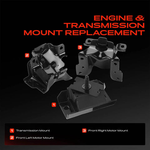 Straight Bolt On Engine And Transmission Mount Replacement Set For Chevy Express And Gmc Savana 1500 2500 V6 4.3 Liter 2003 Through 2014 showing three motor mounts.