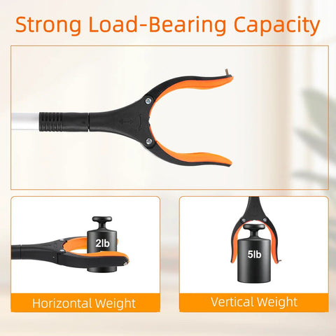 Two Pack 32 Inch Foldable Lightweight Grabber Reacher Tool For Elderly With 360 Degree Rotating Head And Wide Jaw For Trash Pickup And Easy Reach Orange