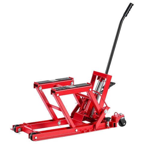 Hydraulic Motorcycle Lift Jack With 1500 Lbs Capacity, Portable ATV And Dirt Bike Hoist Stand With Four Wheels, Height Range 4.5 To 15.2 Inches, Foot Operated Hydraulic Lift For Easy Bike Maintenance