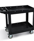 Heavy Duty Rolling Tool Cart With Deep Two Shelves 40 X 17 Inch Plastic Utility Cart On Wheels For Garage Shop And Warehouse