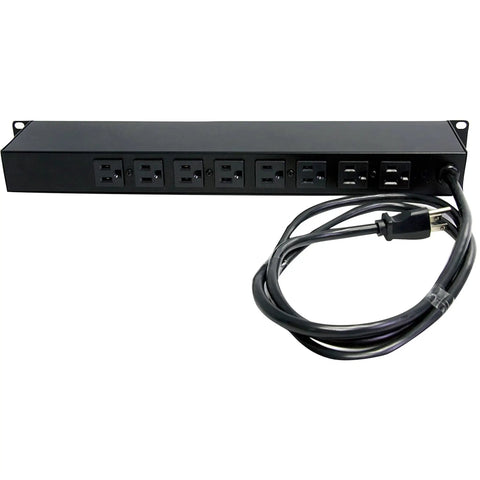 8 Outlet 1U Rack Mount PDU Power Strip With 6 Foot Cord 120V 15A Surge Protected For Network And Server Racks Horizontal 19 Inch Mount